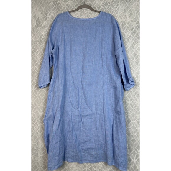Couleur Lin Linen Midi Dress 10/12 Large IT46 Blue Asymmetrical Lagenlook Artsy - Picture 5 of 9